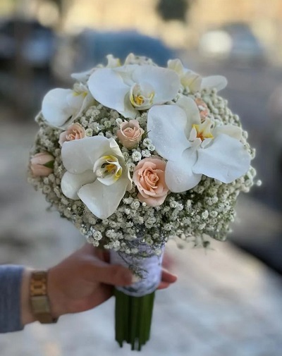دسته گل طبیعی عروس با گل ارکیده